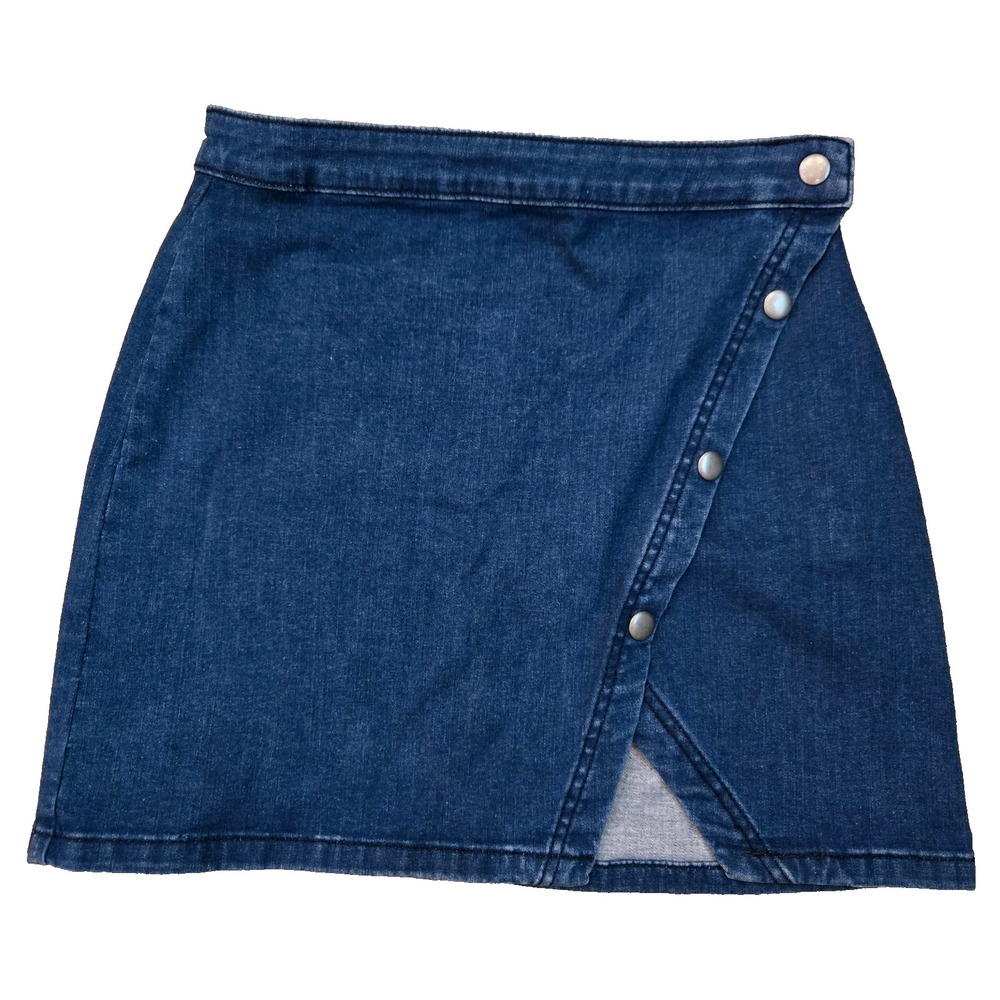 Free People Denim Mini Skirt Size 8 Blue Notched Front Wrap Button